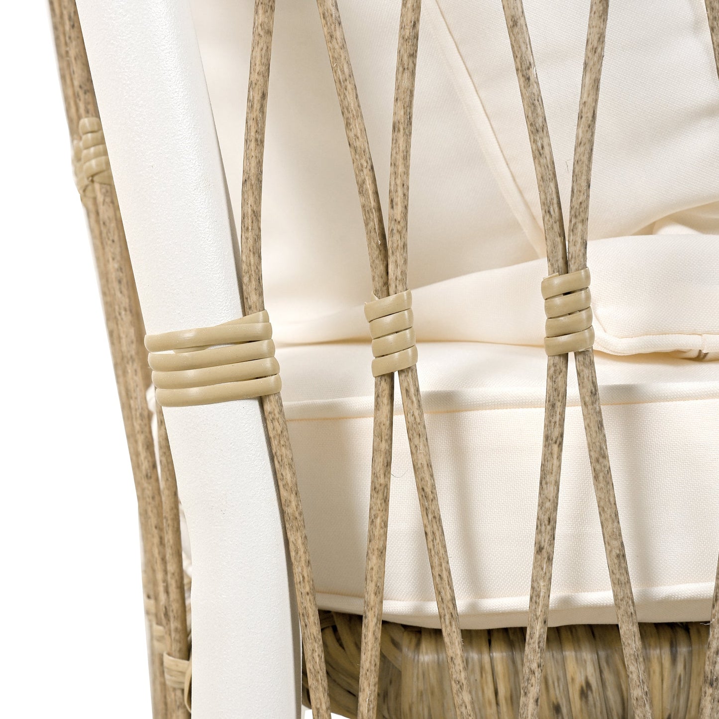 Patio Dining Set Rectangular, 67 Inch Wooden Table with 6 Rattan Armchairs
