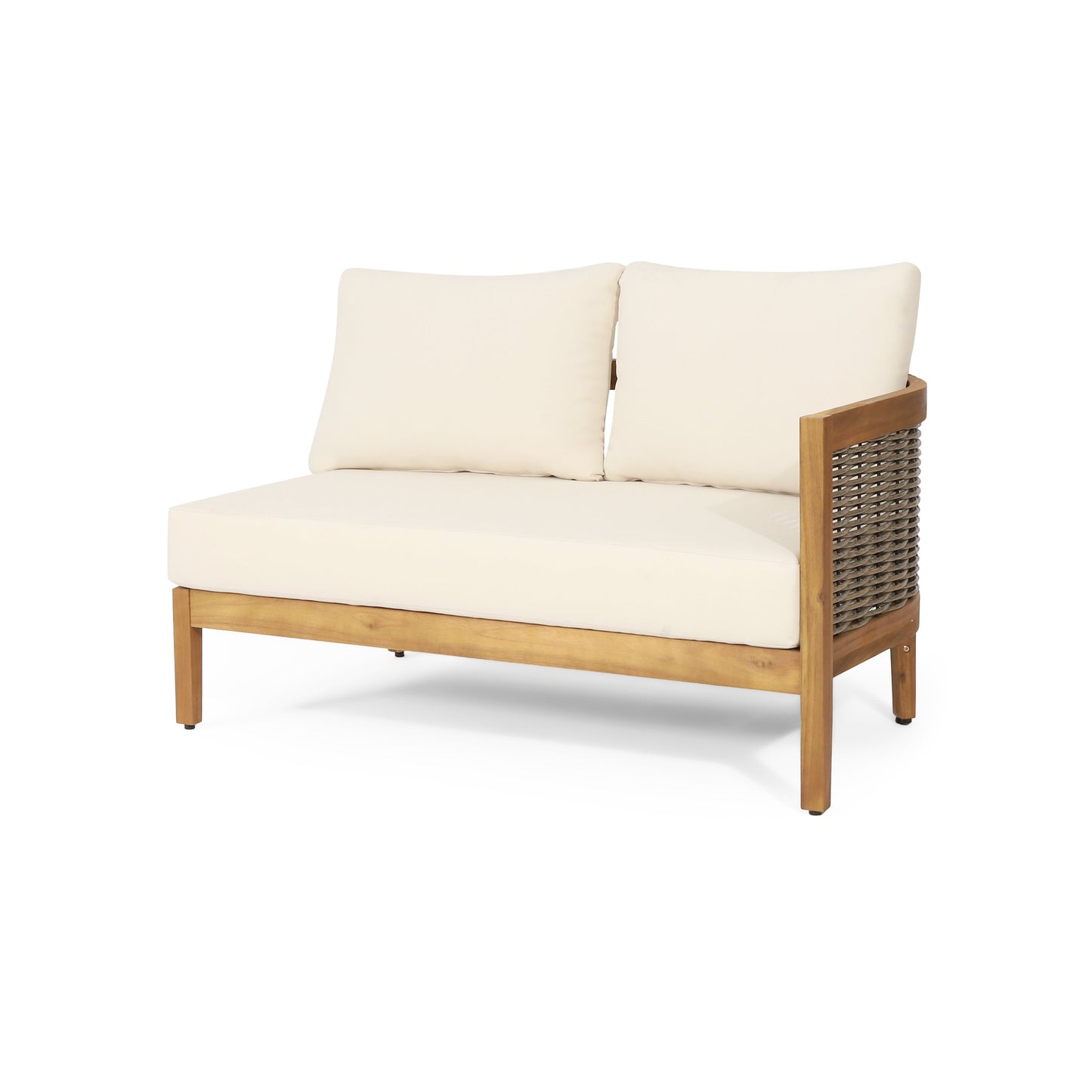 Outdoor Teak Conversation Set with Beige Cushions 4 Piece