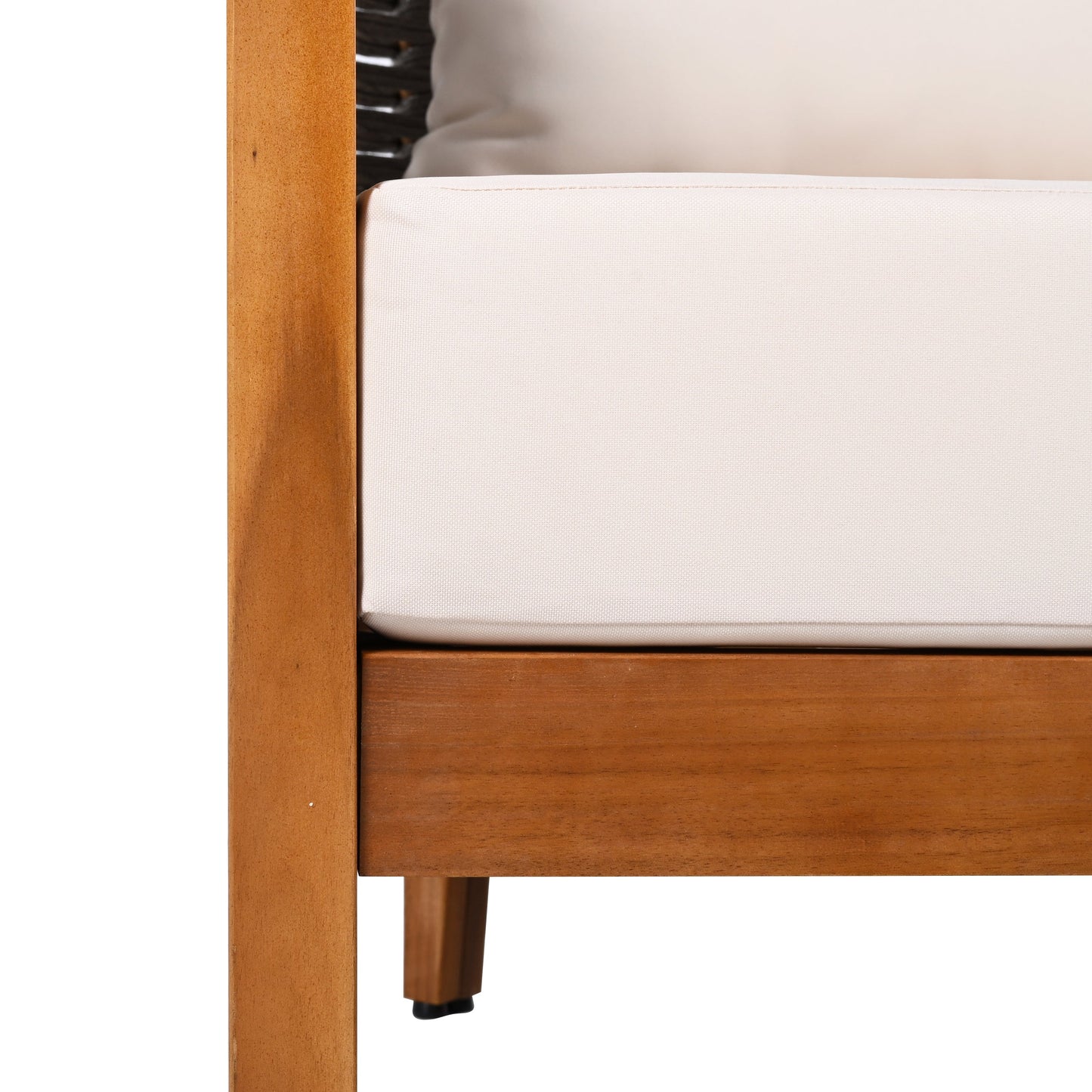 Outdoor Tub Design Armchair with Acacia Wood Teak Finish Beige Cushions