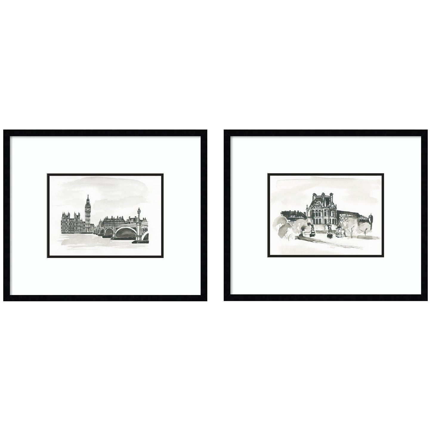 Vintage Postcard London & Paris 2 Piece Framed Wall Art Print Set by Teju Reval