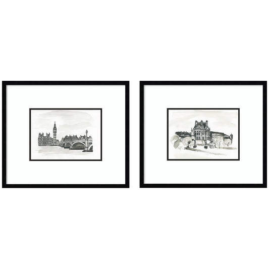 Vintage Postcard London & Paris 2 Piece Framed Wall Art Print Set by Teju Reval