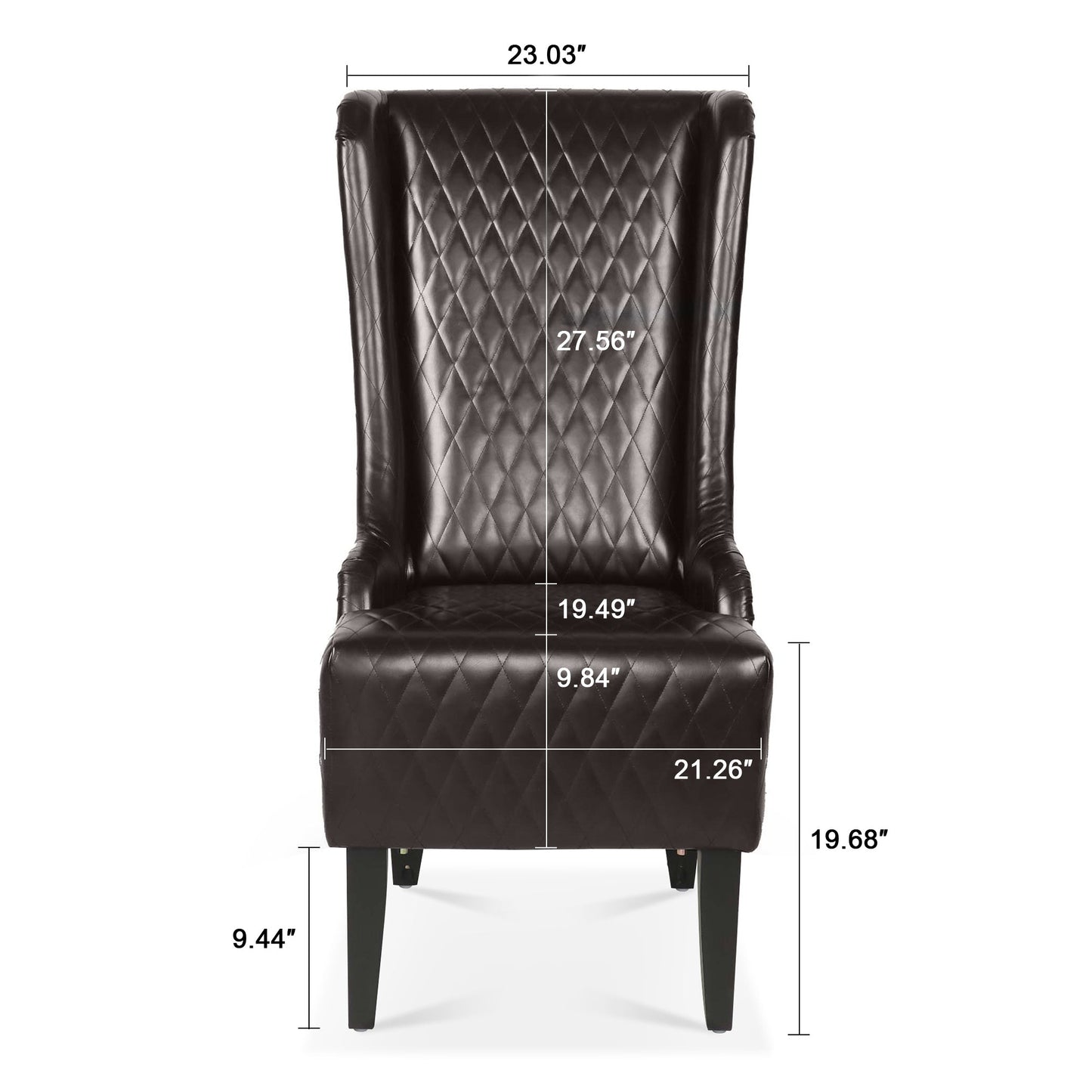 Accent Chair Wingback PU Leather Dark Brown High-Back Birch Legs 220 LB