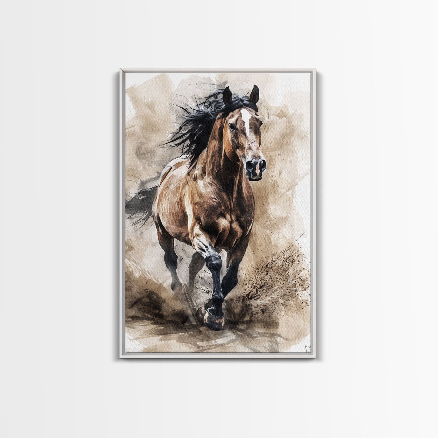 Powerful Horse Galloping - Framed Canvas Print, Dynamic Living Room Art, Energetic Bedroom Decor, Equestrian Art, Wall Art