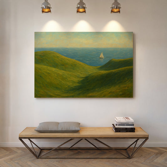 Sailboat Beyond the Green Hills