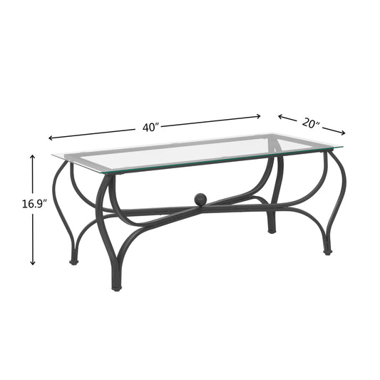 Tempered glass surface 3-piece coffee table decoration rectangular coffee table with 2 square end tables (country black)