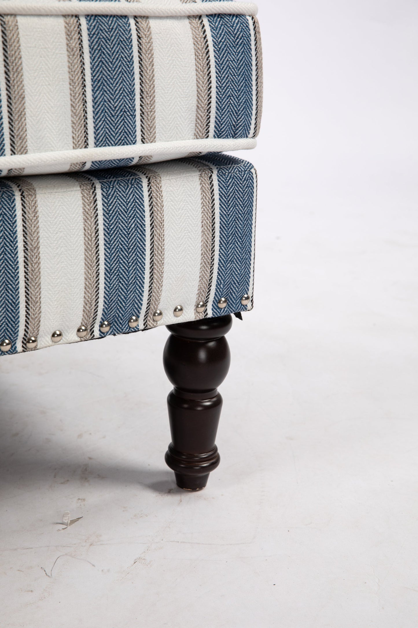 Accent Chair Vintage Blue White Stripe Linen Nailhead Trim