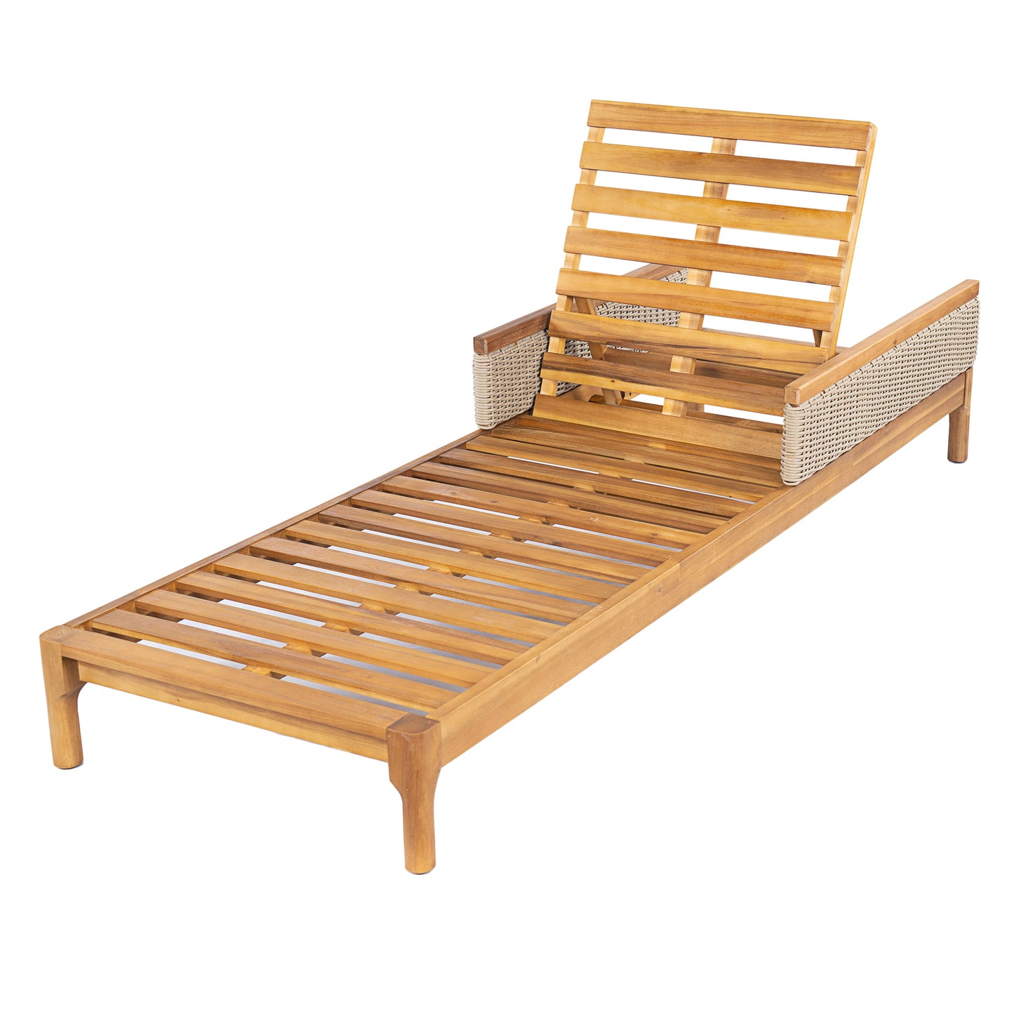 Sun Lounger Set Modern - Acacia Wood, Grey Cushions, Light Grey Wicker, 76.8in