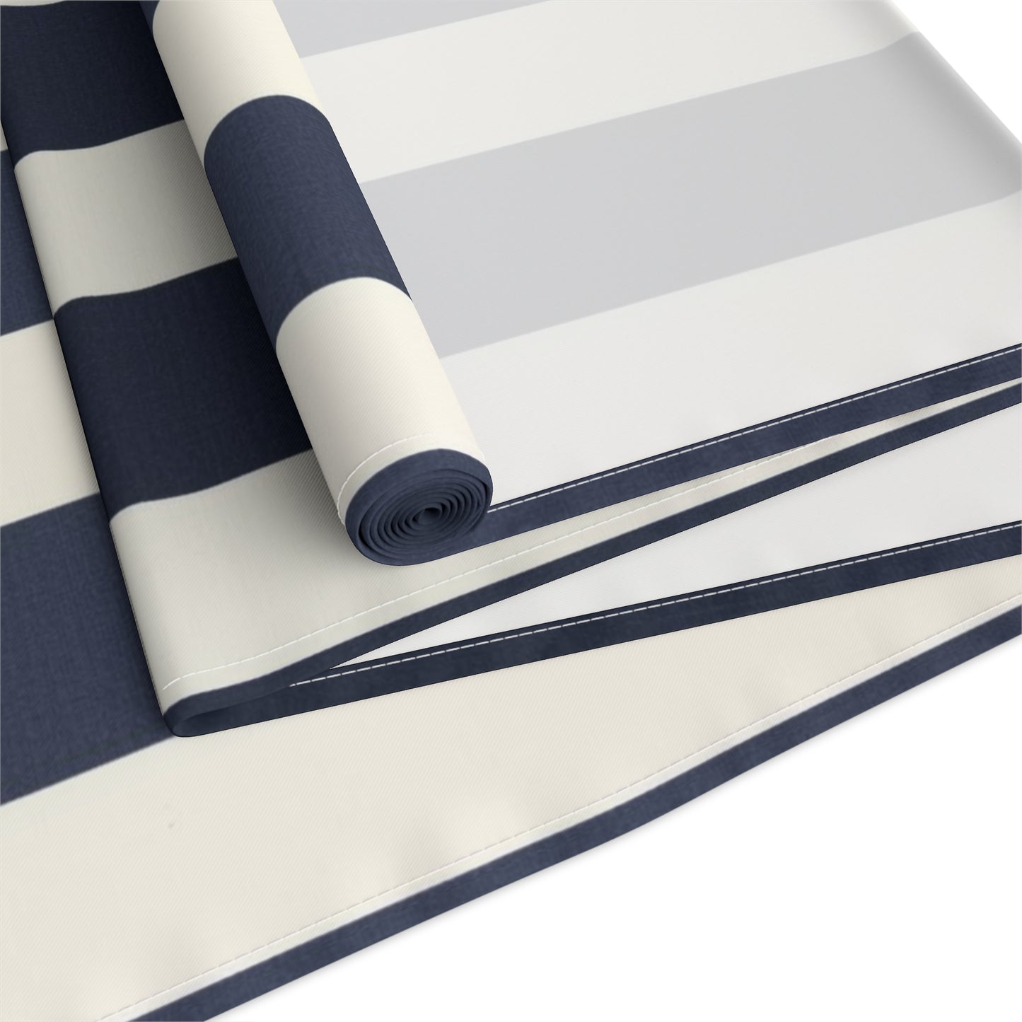 Harbor Cabana Stripe Table Runner - Timeless navy and ivory cabana stripes inspired by coastal yacht clubs, crisp seaside linens, and relaxed East Coast entertaining. Designed for effortless layering from everyday dining to elevated summer tablescapes.