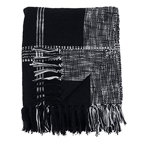 Blackthorn Estate Cotton Plaid Throw | Black & Natural Ivory