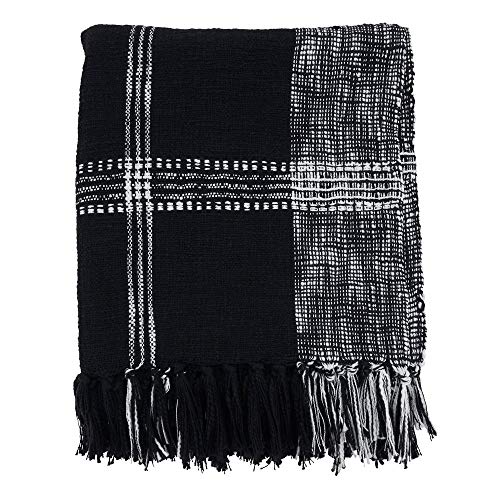 Blackthorn Estate Cotton Plaid Throw | Black & Natural Ivory
