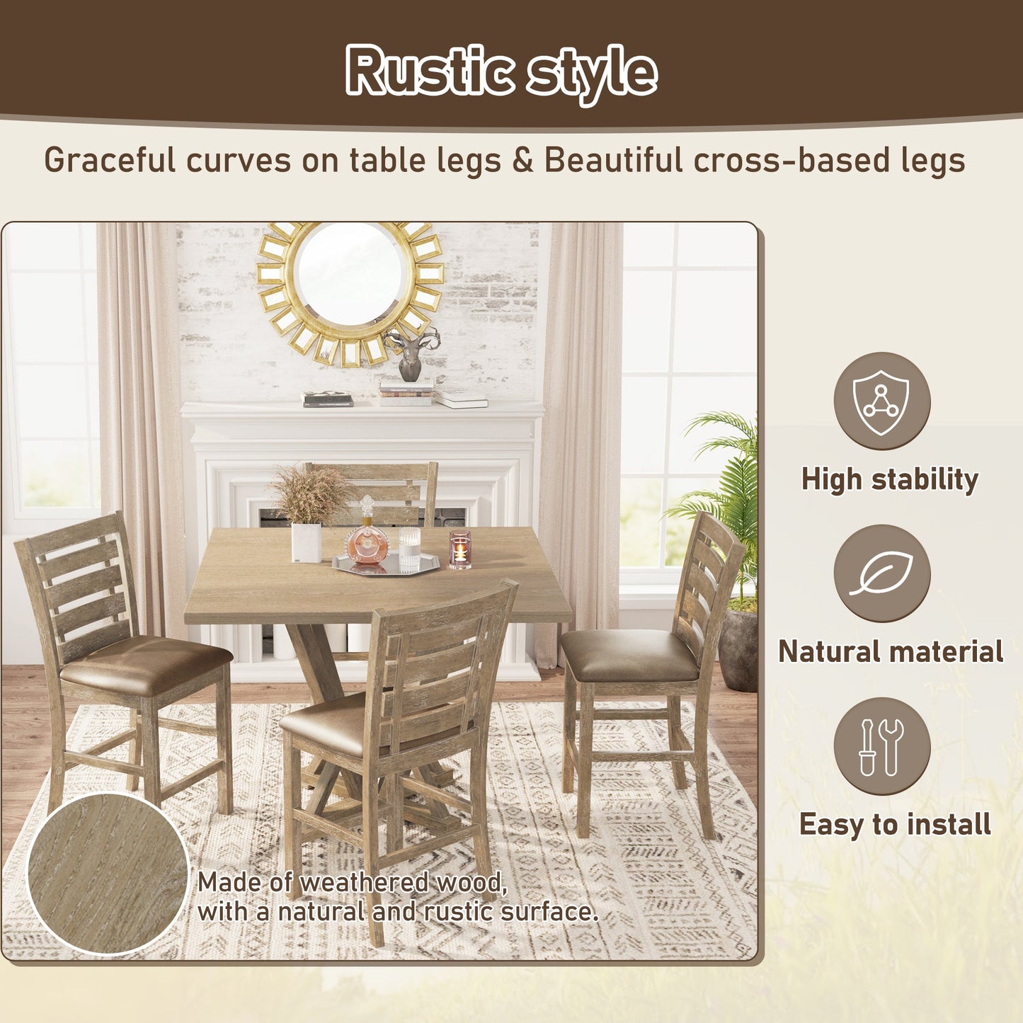 French Country Ladderback Farmhouse Counter Stools – Set of 2