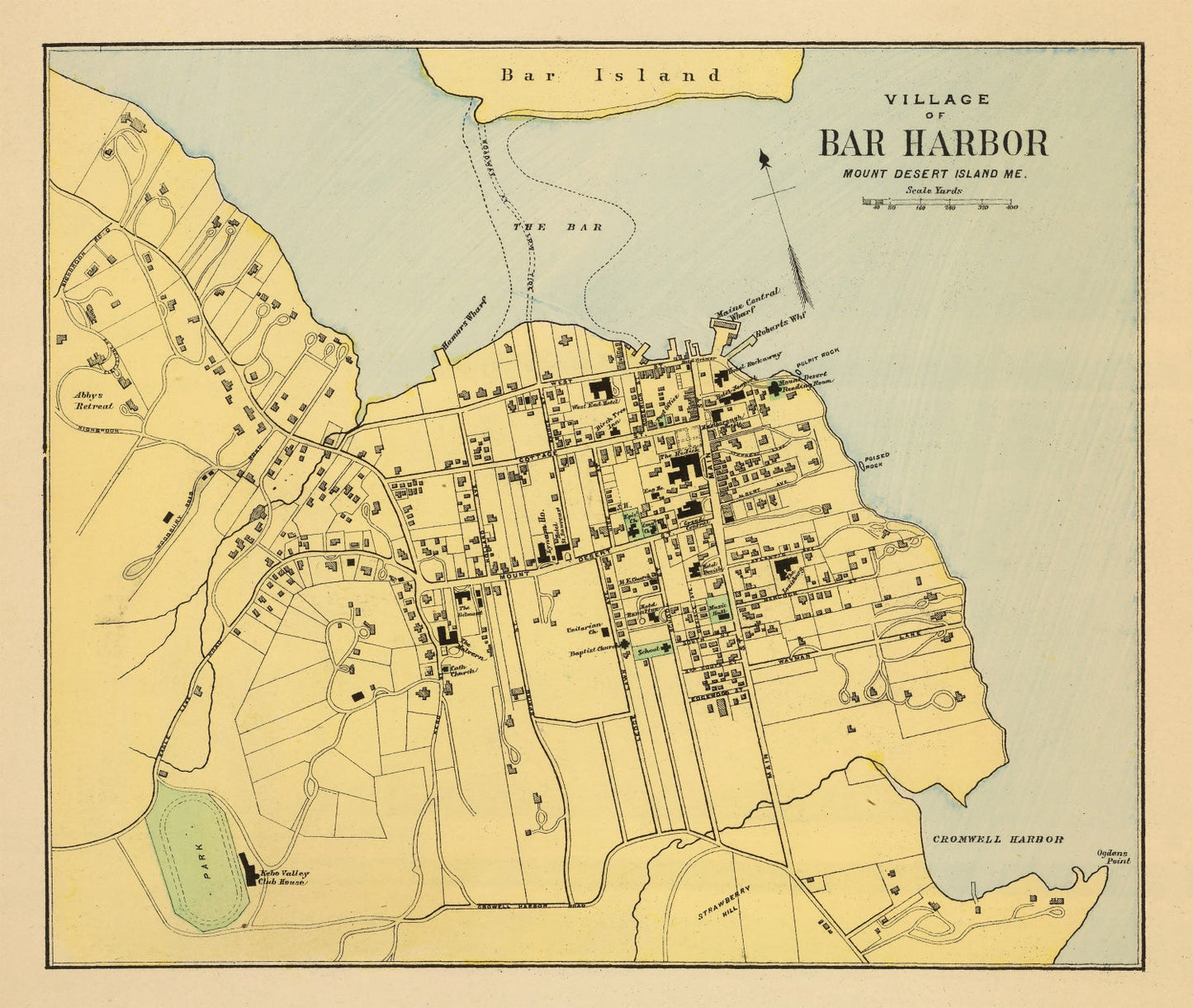 Vintage Map of Bar Harbor, Maine 1894