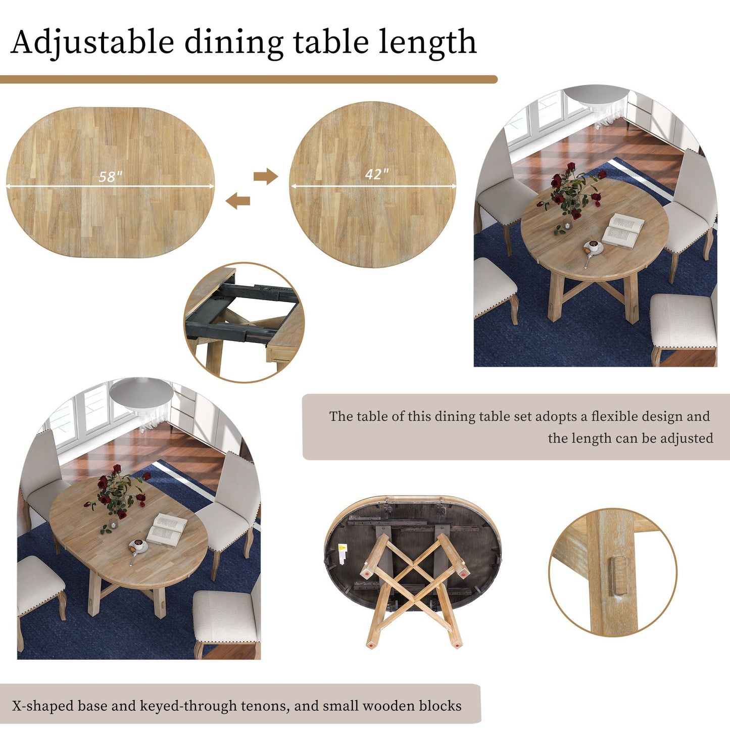 Gia - Round Extendable Dining Table With 16" Leaf Wood