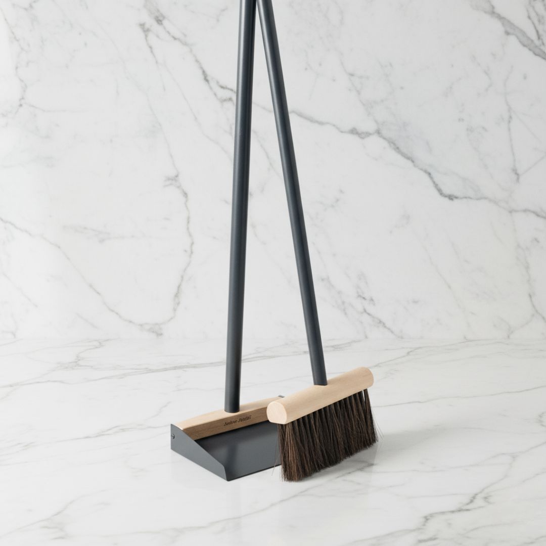 Andree Jardin "Mr & Mrs Clynk" Large Complete Dustpan & Hand Brush Black
