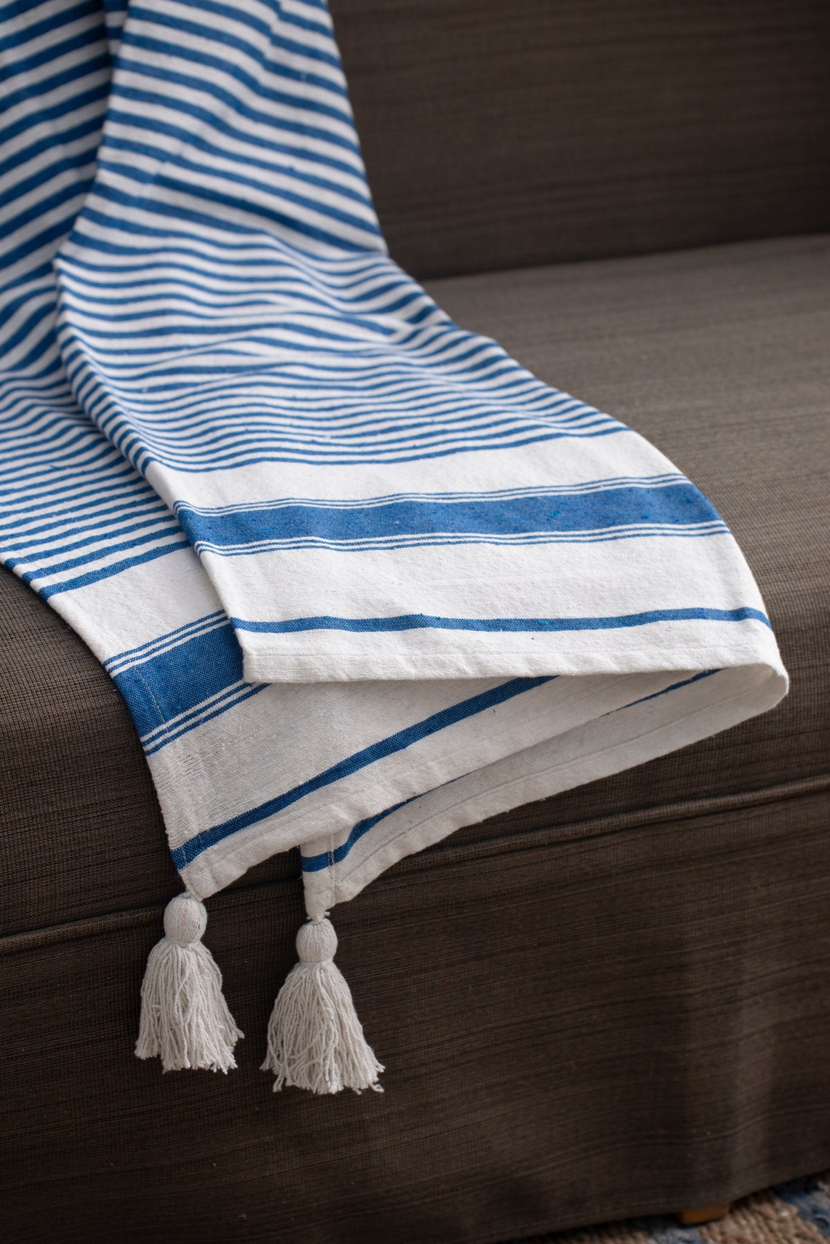 Brighton Blue & White Striped Cotton Throw Blanket