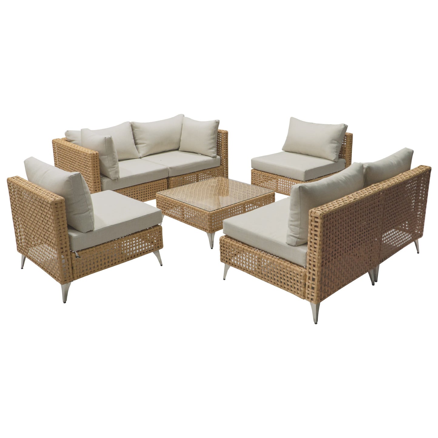 Patio Set Wicker Sectional with Water Resistant Beige Cushions and Coffee Table