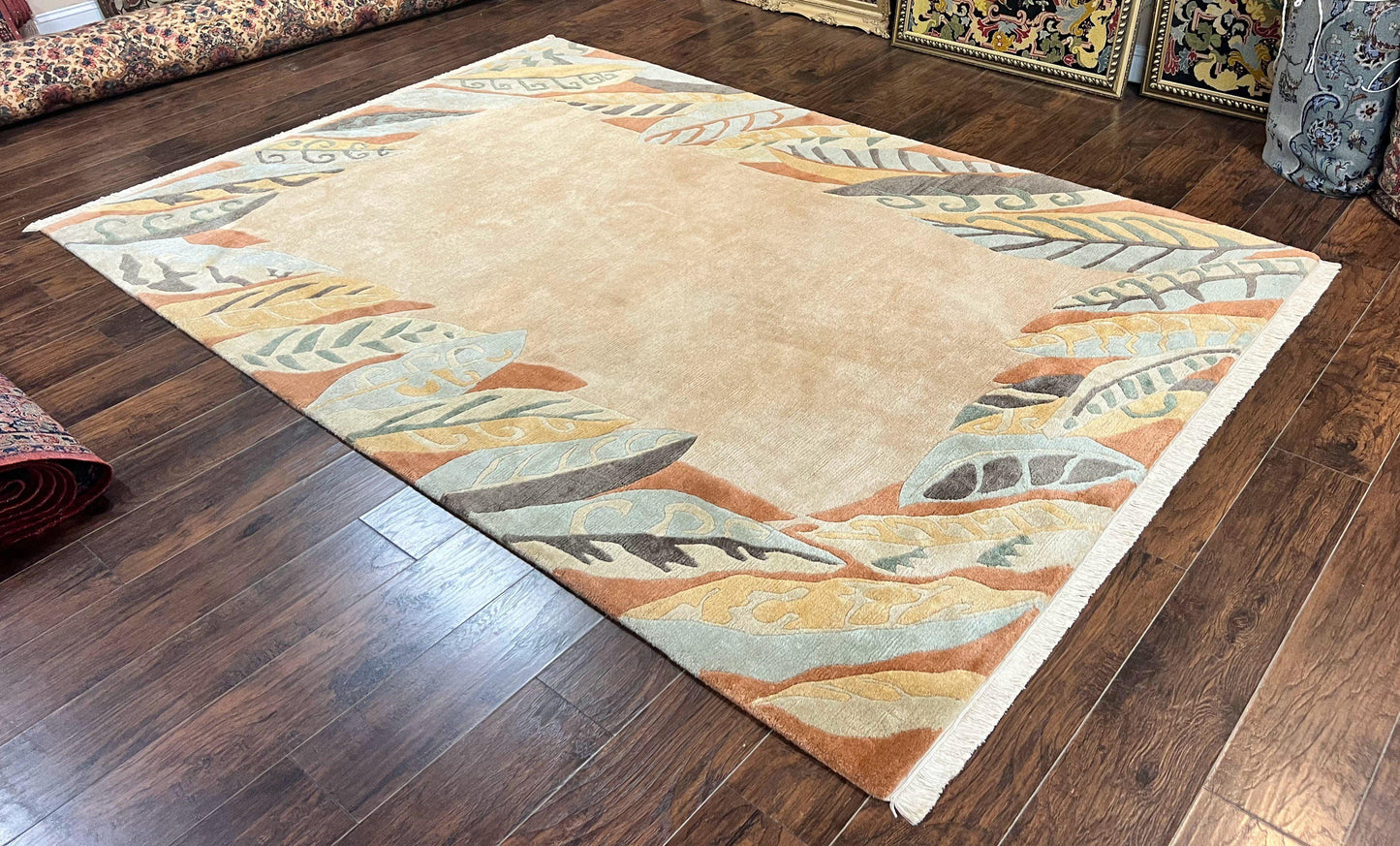 Modern Tibetan Rug 7x10, Soft Wool, Tufenkian Style Carpet, Tibet Nepali Rug, Open Field, Handmade Wool Rug