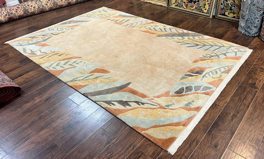 Modern Tibetan Rug 7x10, Soft Wool, Tufenkian Style Carpet, Tibet Nepali Rug, Open Field, Handmade Wool Rug