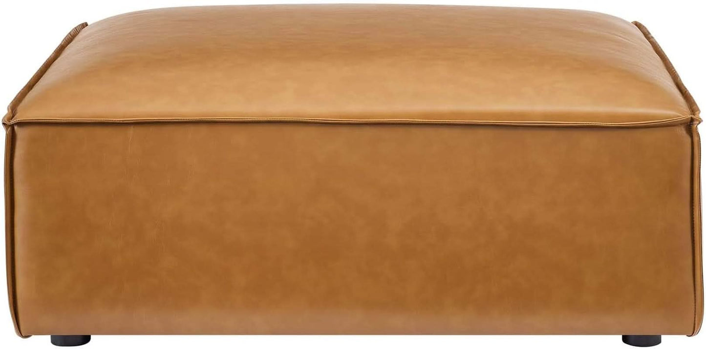 Tan Vegan Leather Contemporary Sectional Sofa Ottoman