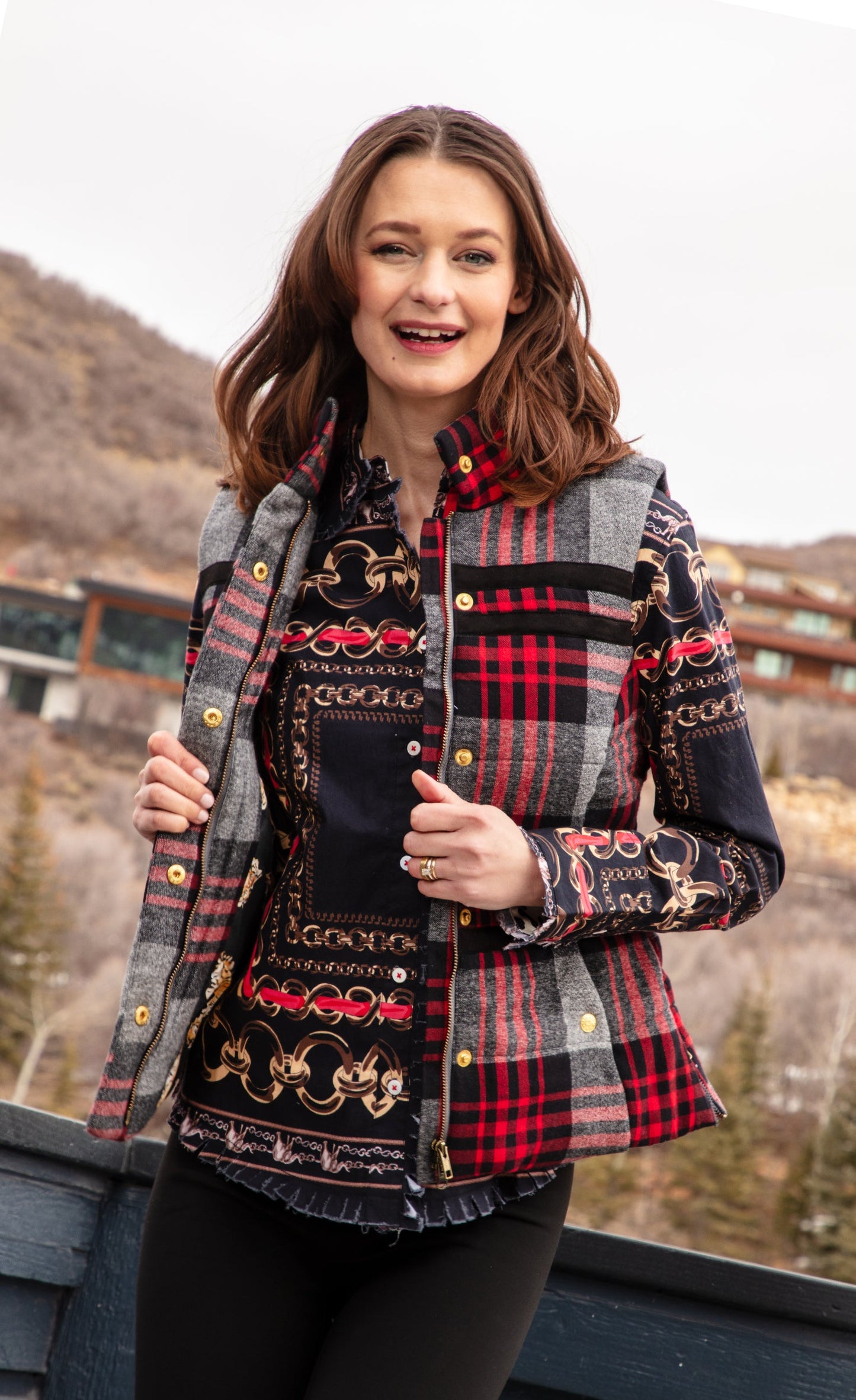 Rosey Vest Grey Plaid Flannel