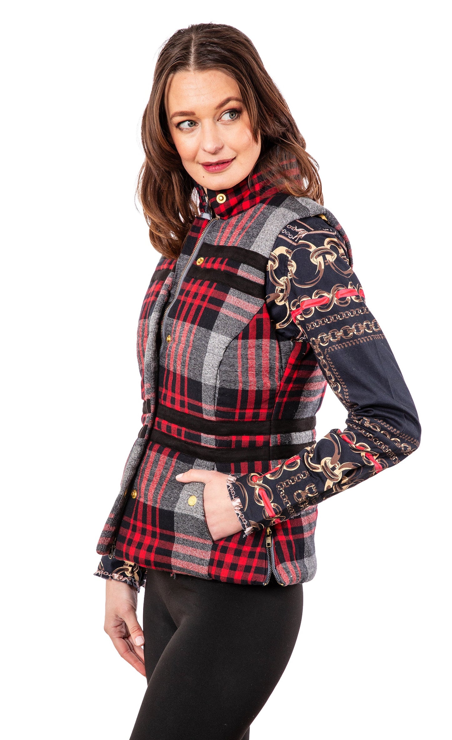 Rosey Vest Grey Plaid Flannel