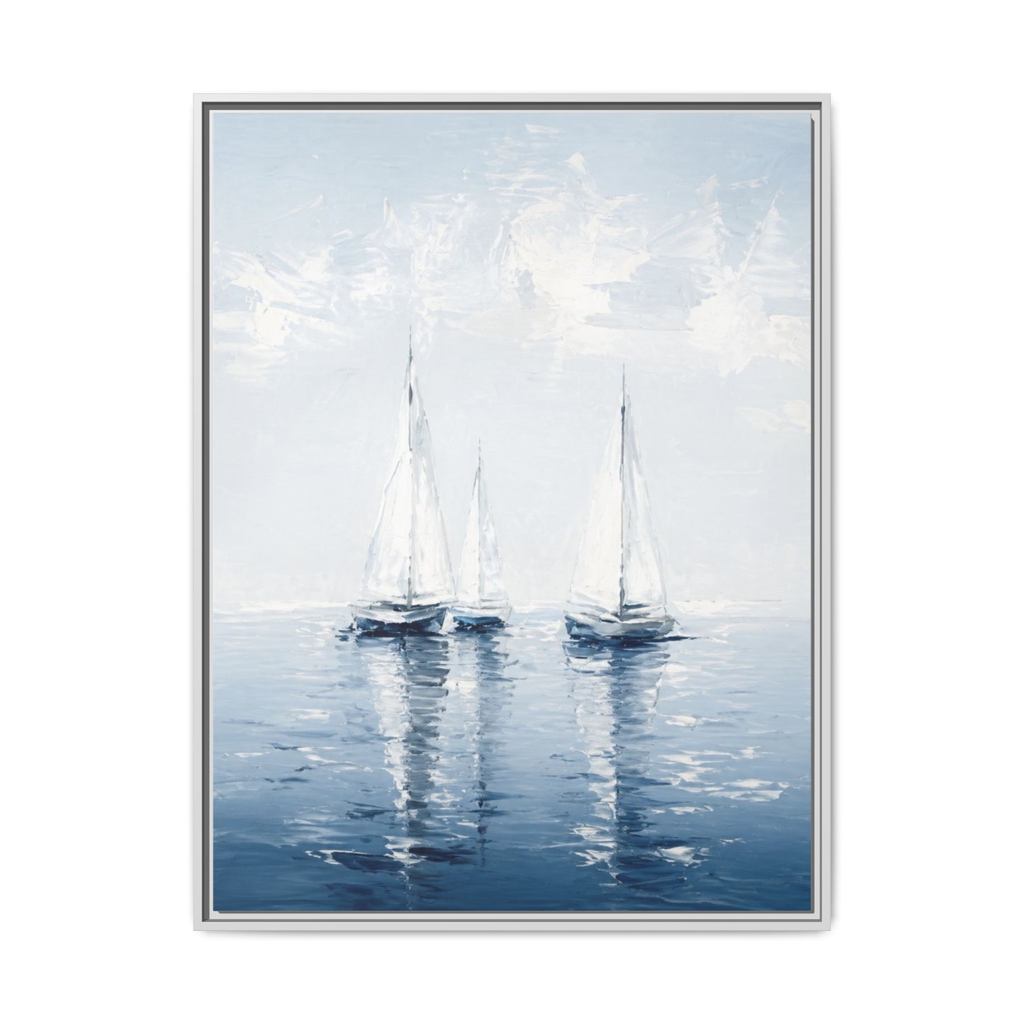 Sailboats Seascape Painting Matte Canvas Framed | Coastal Wall Art 30"x40"