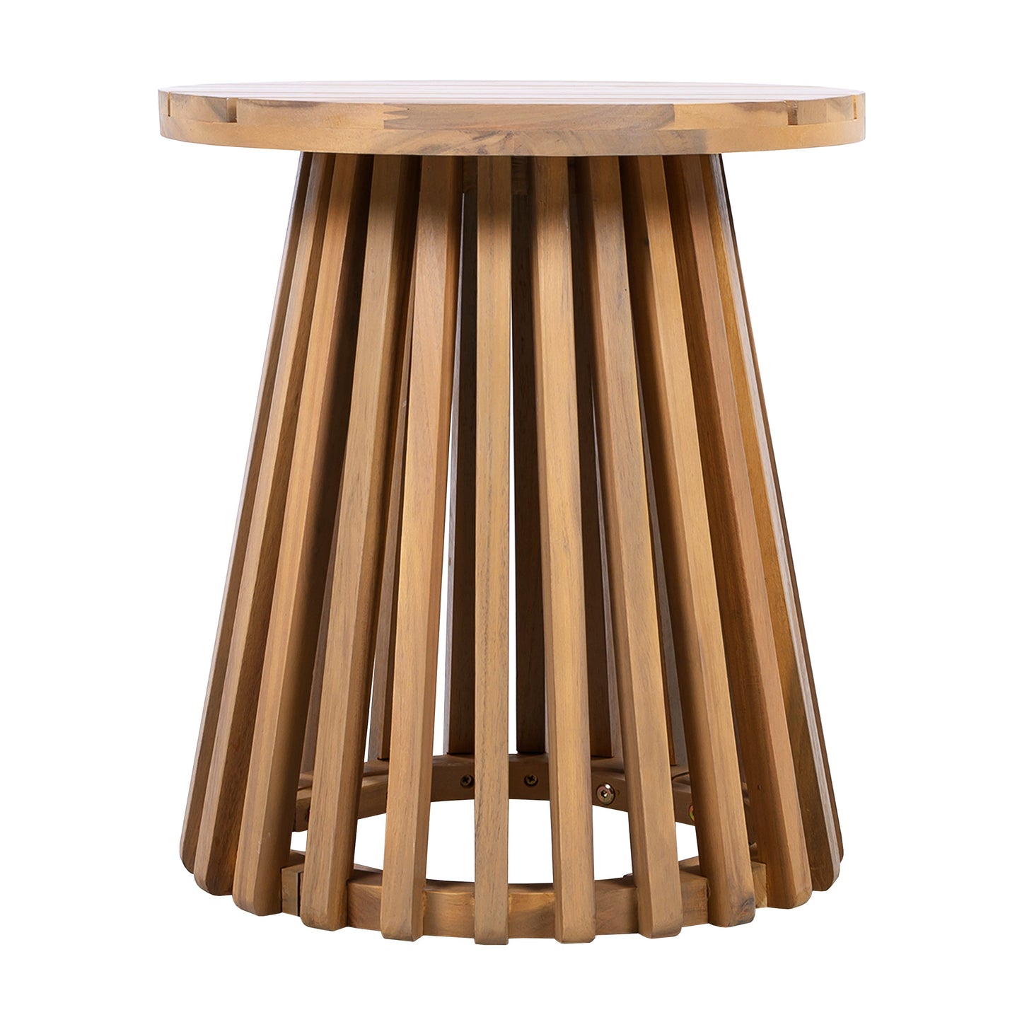 Patio Side Table Round Acacia Wood Light Teak Finish