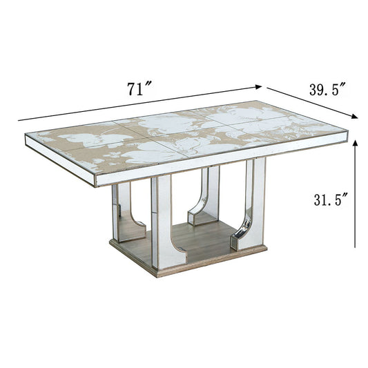 Large Mirrored Dining Table With Elegant Floral Design And - Silver Multi