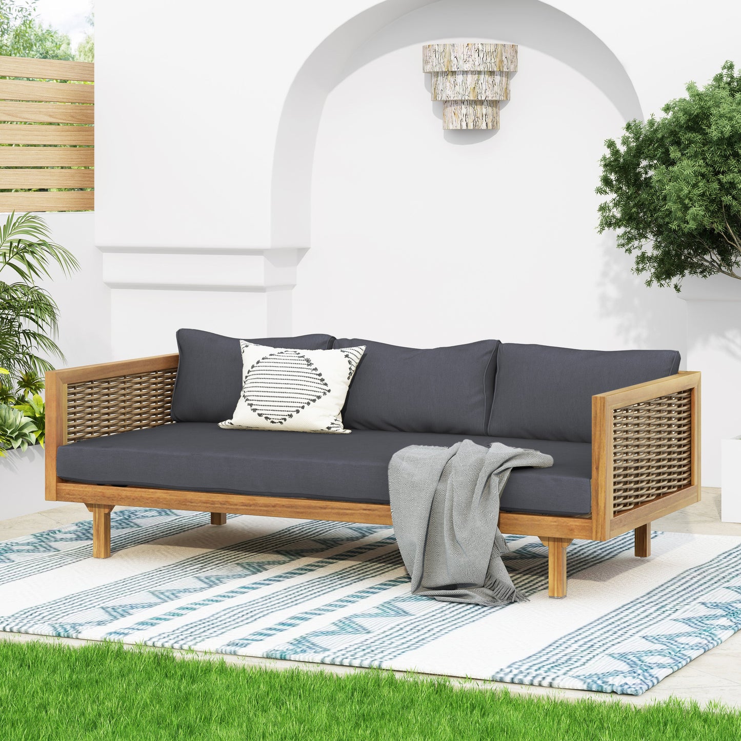 Patio Set Outdoor All Weather Wicker Conversation Cushions Dark Grey Durable