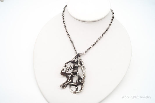 Vintage Brutalist Silver Toggle Necklace