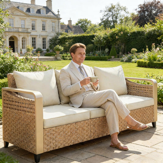 Sofa Outdoor Patio Rattan Wicker with Weather Resistant Cushions Poolside