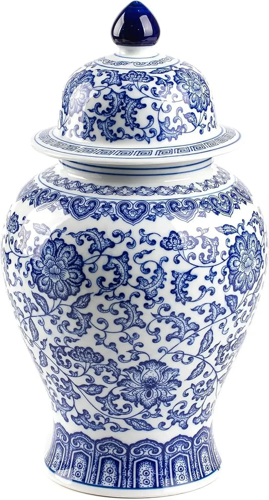 Blue & White Chinoiserie Lotus Ginger Jar | Decorative Porcelain Vase | Bay & Bridle