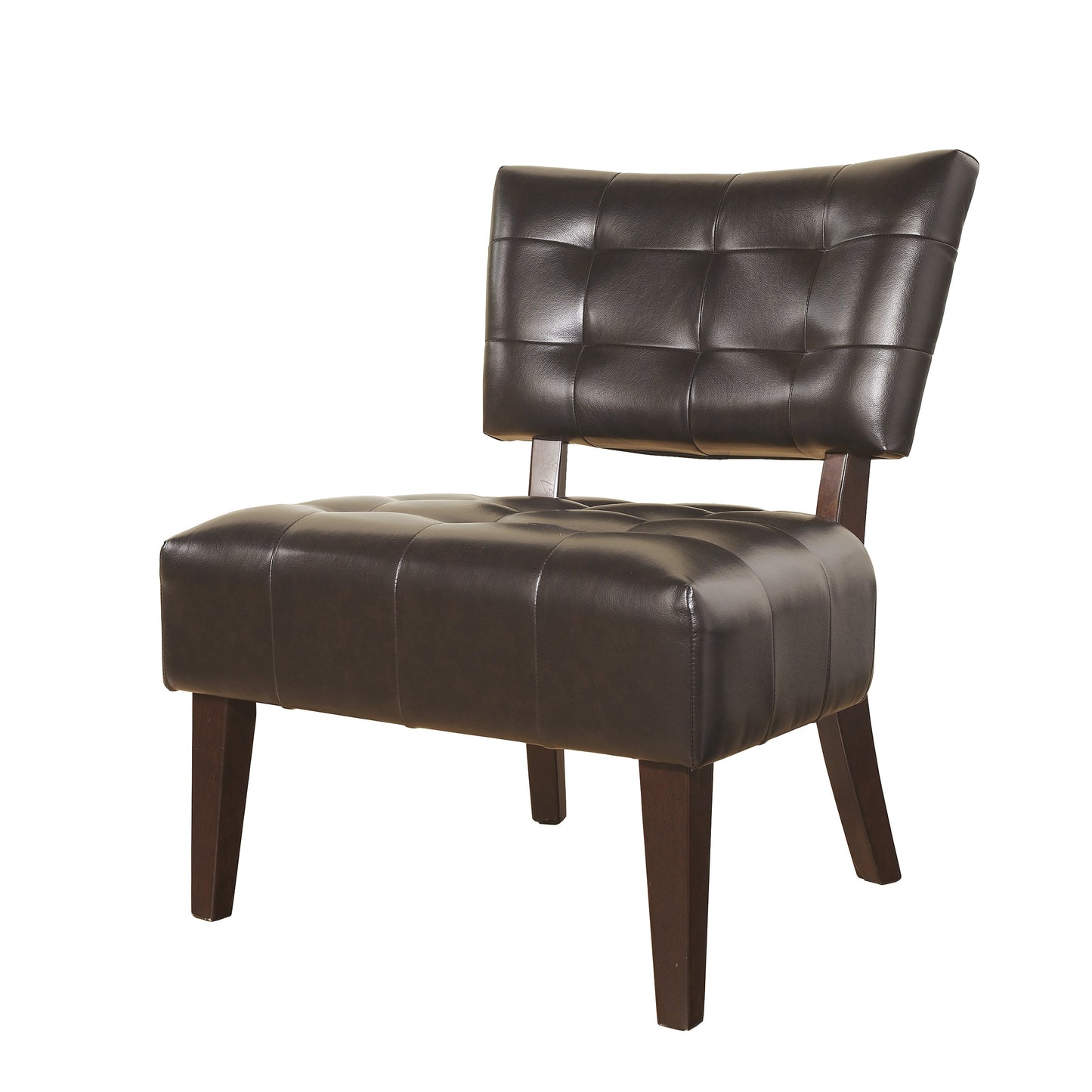 Accent Chair Tufted PU Leather Brown Oversized Hardwood Frame 27x31x34 In