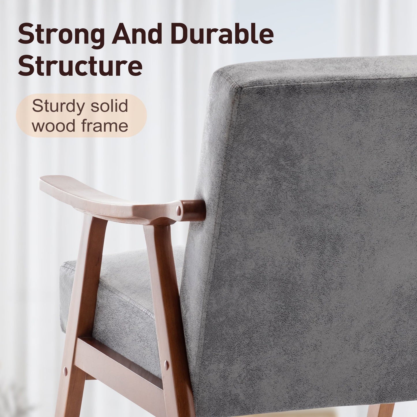 Mid Century Modern Accent Chair With Solid Wood Frame And Extra Thick Backrest