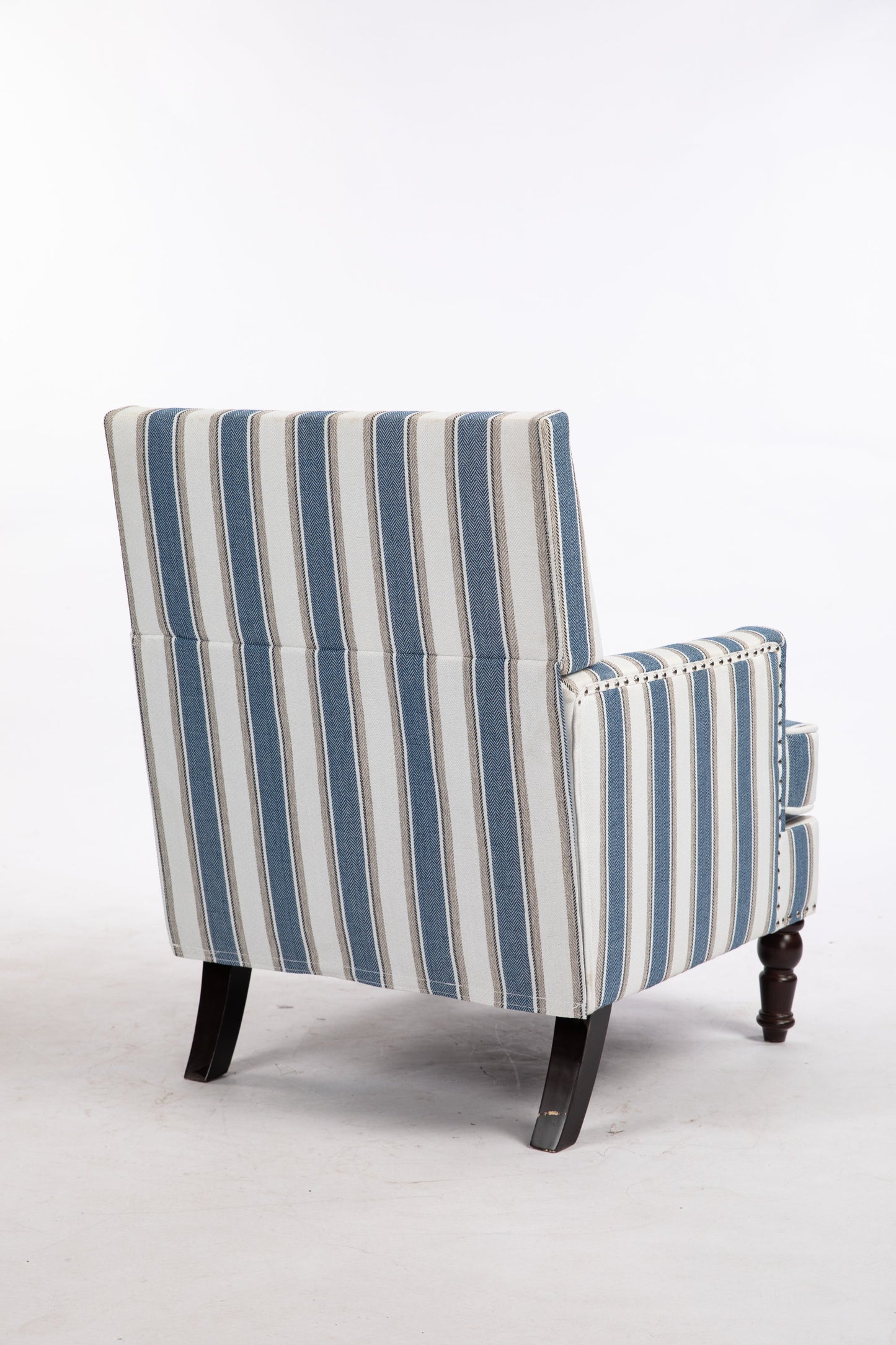 Accent Chair Vintage Blue White Stripe Linen Nailhead Trim