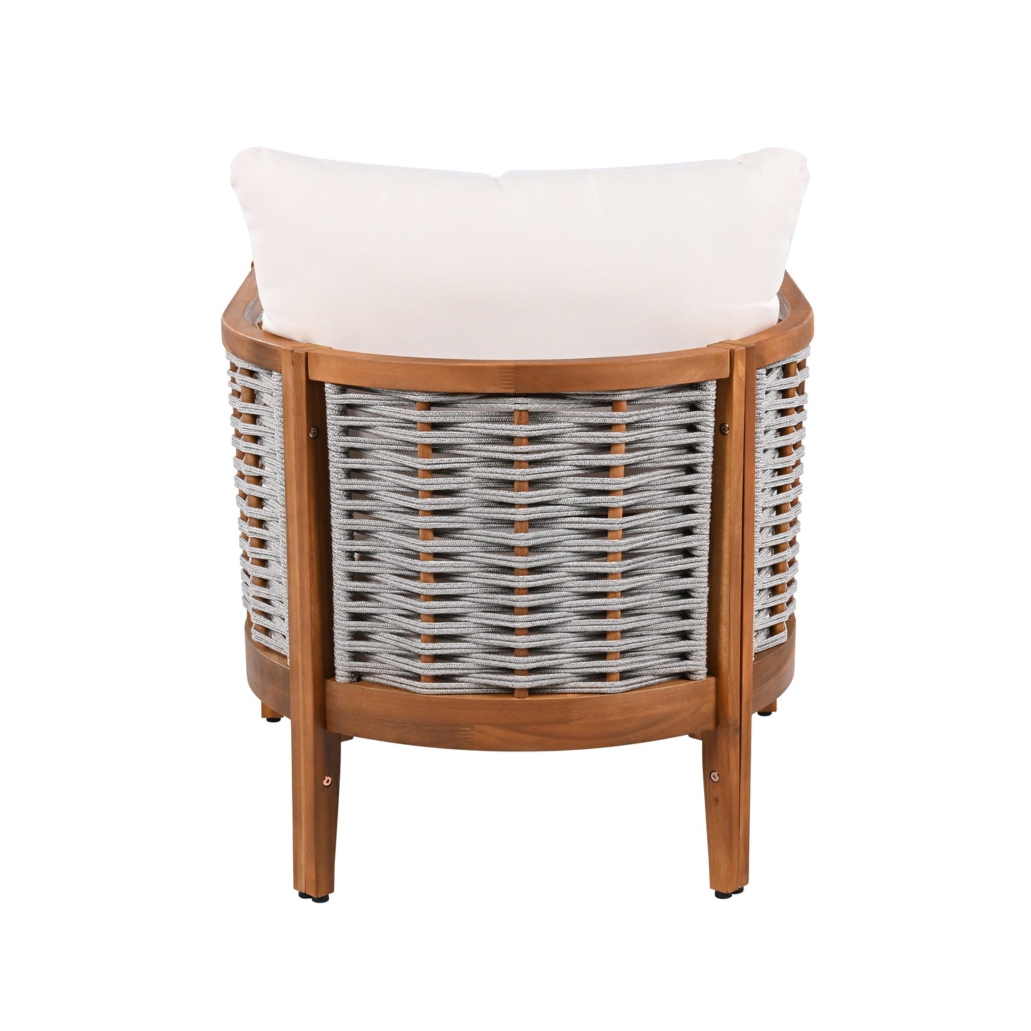 Outdoor Tub Design Armchair with Acacia Wood Teak Finish Beige Cushions