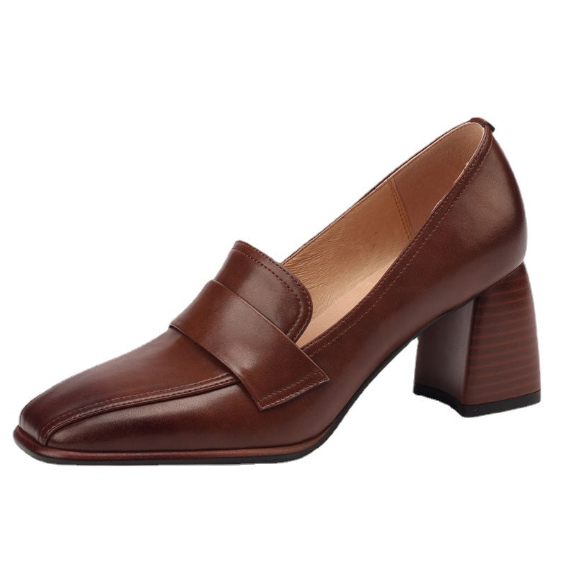 Retro Brown Chunky Heel Pumps