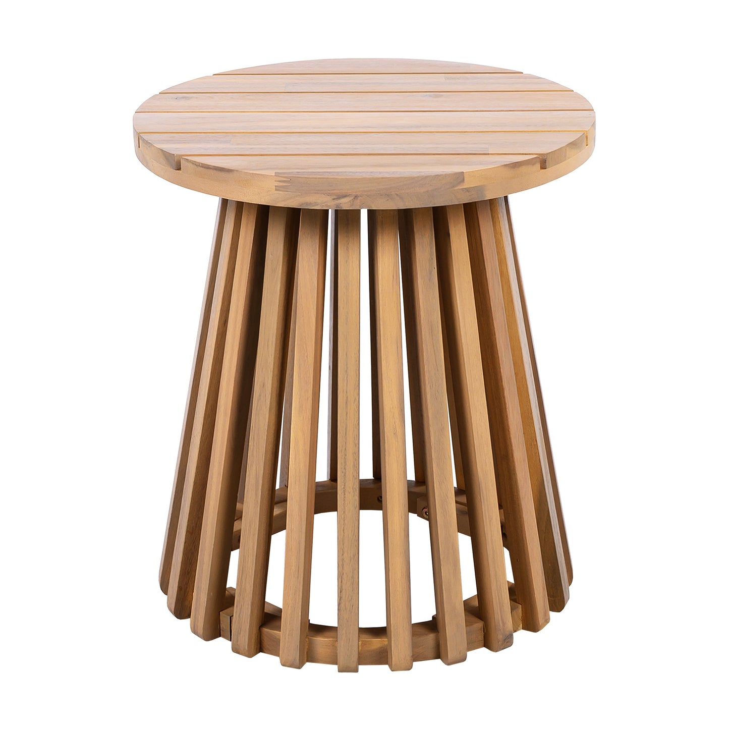Patio Side Table Round Acacia Wood Light Teak Finish