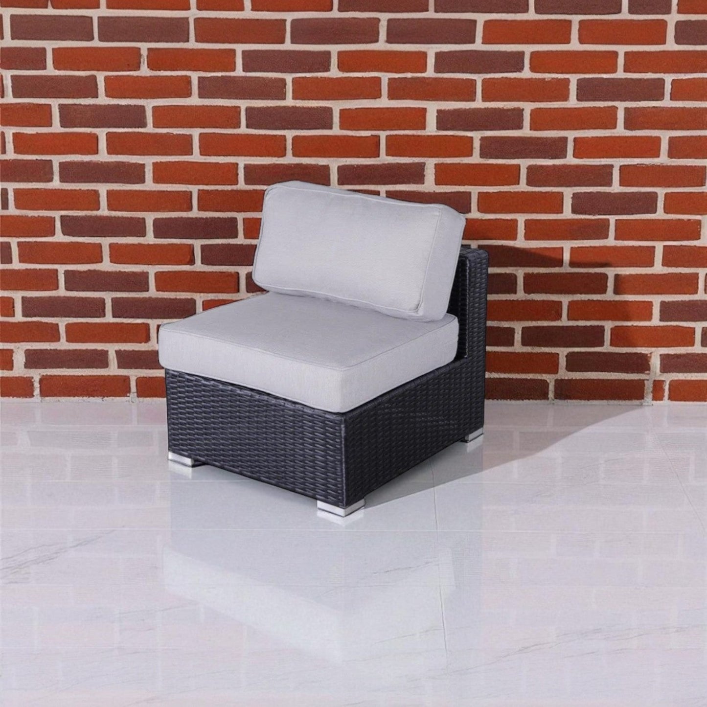 Outdoor Armless Chair Set HDPE Wicker Gray Set of 2