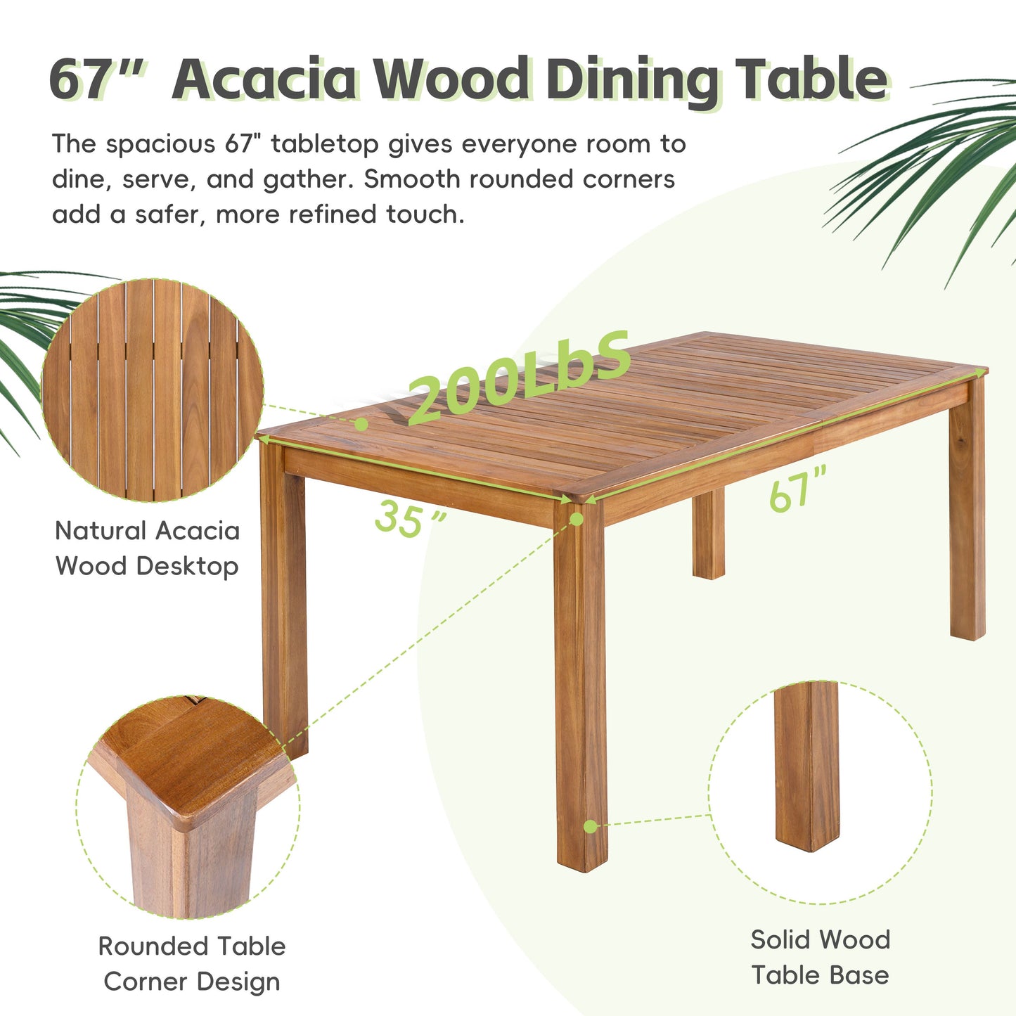 Patio Dining Set Rectangular, 67 Inch Wooden Table with 6 Rattan Armchairs