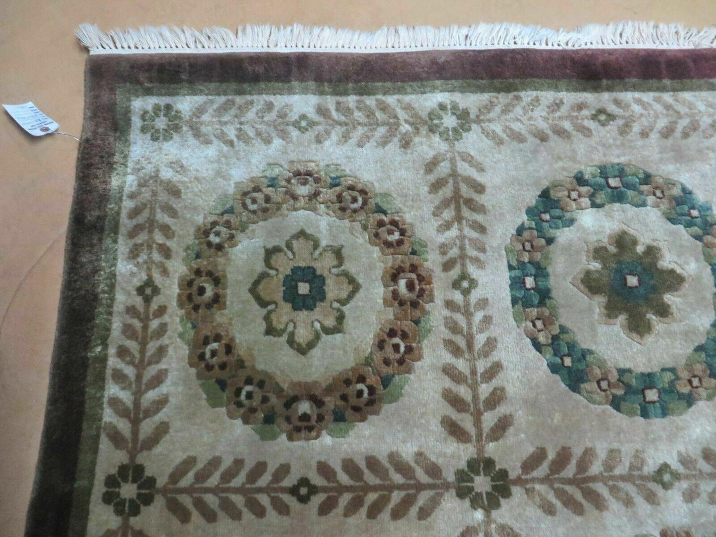 9' X 12' Modern Handmade Indo Lahore Wool Rug Art Deco Olive Ivory Nice Wow