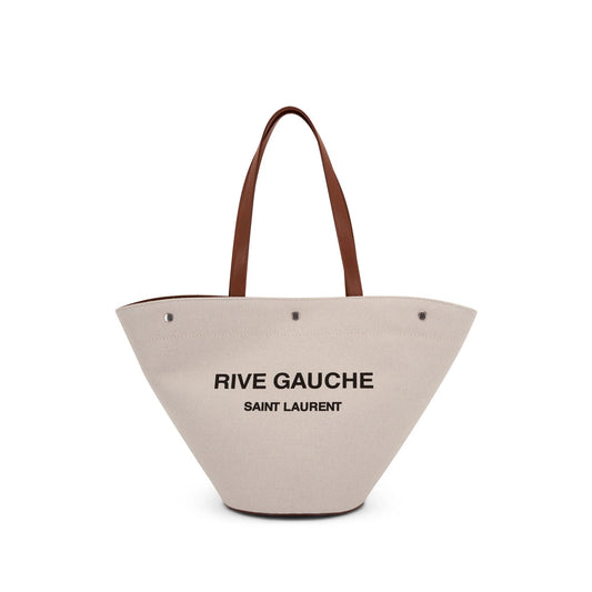 Saint Laurent Canvas & Leather Tote Bag – Cream White & Chestnut