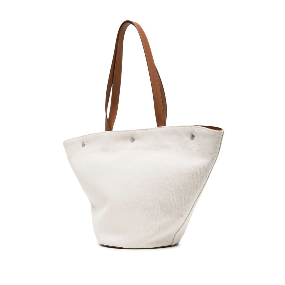 Saint Laurent Canvas & Leather Tote Bag – Cream White & Chestnut