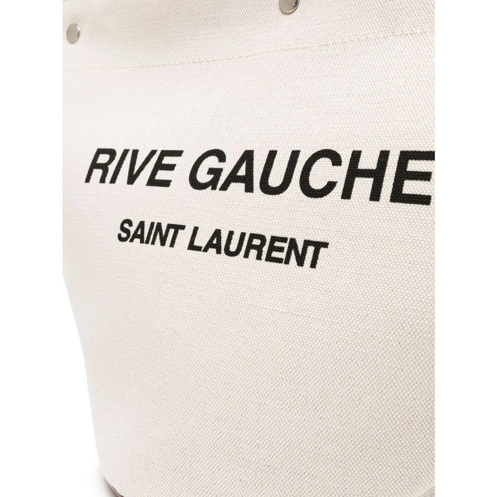Saint Laurent Canvas & Leather Tote Bag – Cream White & Chestnut