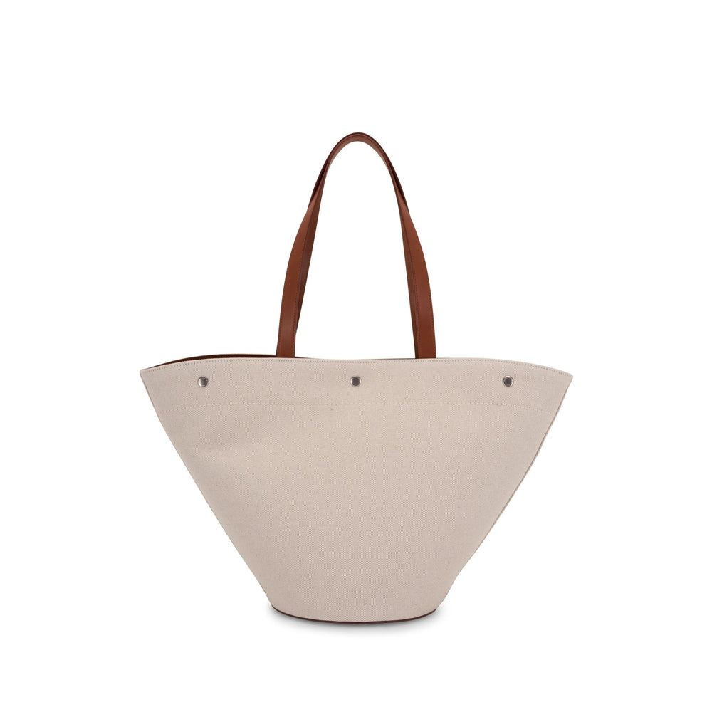 Saint Laurent Canvas & Leather Tote Bag – Cream White & Chestnut