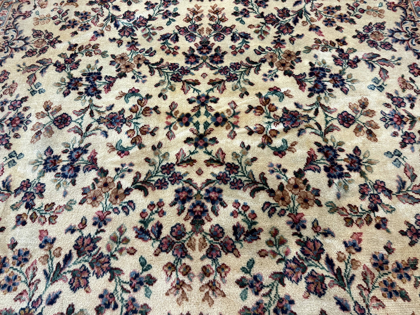 Antique Karastan Rug 8.8 x 12 Lanamar Floral Ivory Kirman Wool Discontinued