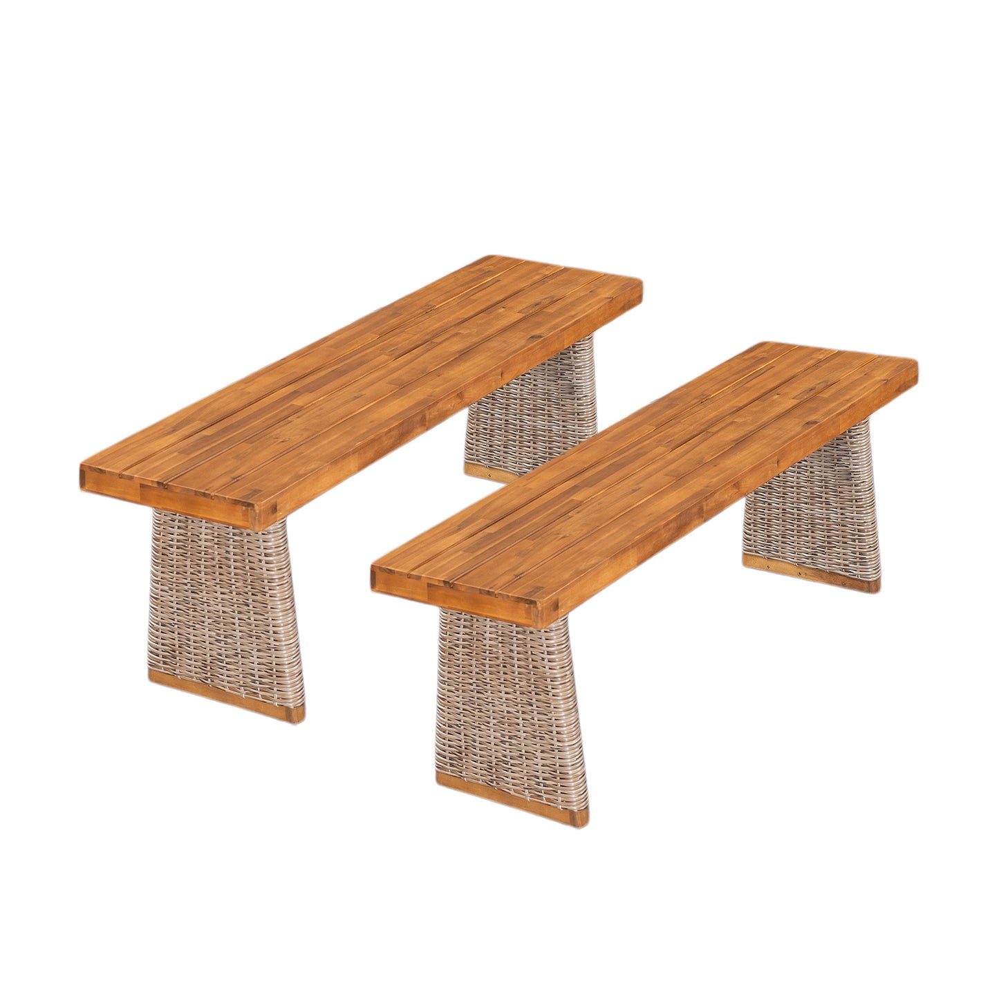 Outdoor Set 3-piece Acacia Wood Dining with Handwoven Rattan Legs Brown