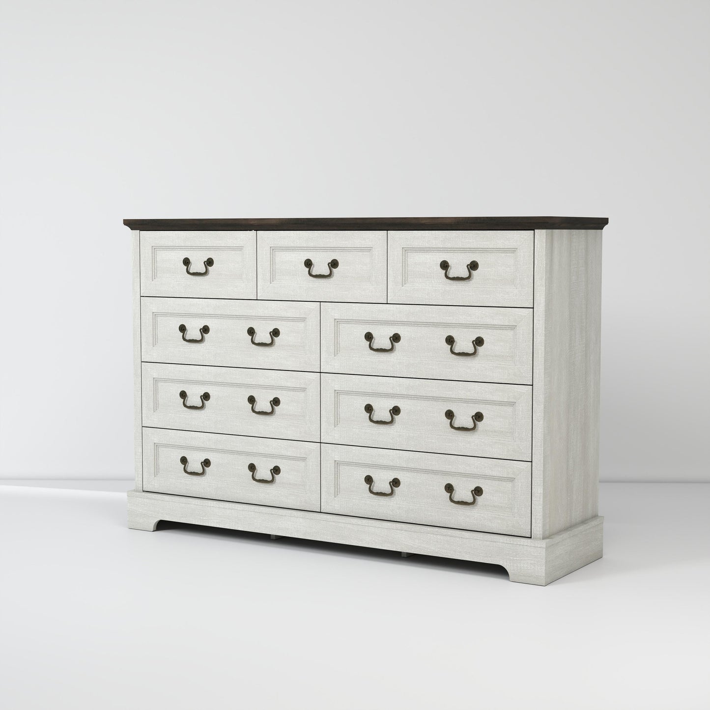 Dresser Farmhouse 9-Drawer Antique Gray MDF Brass Handles 55.1x37.2 In