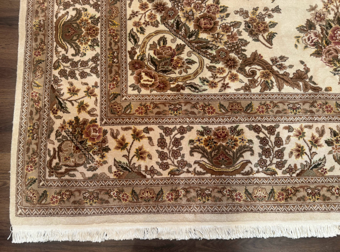 Sino Persian Hand-Knotted Wool & Silk Floral Area Rug – Beige, 8' x 10'