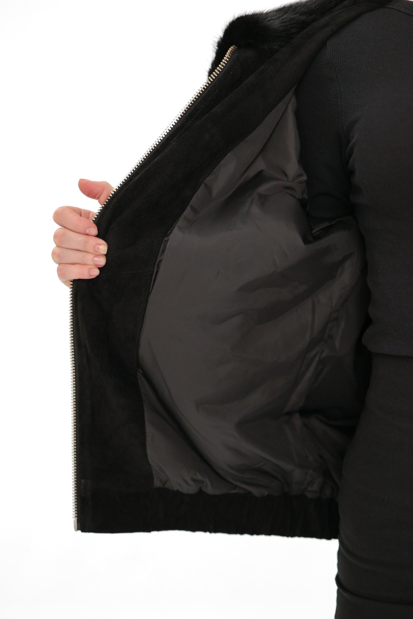 Genuine Suede Mink Trim Jacket